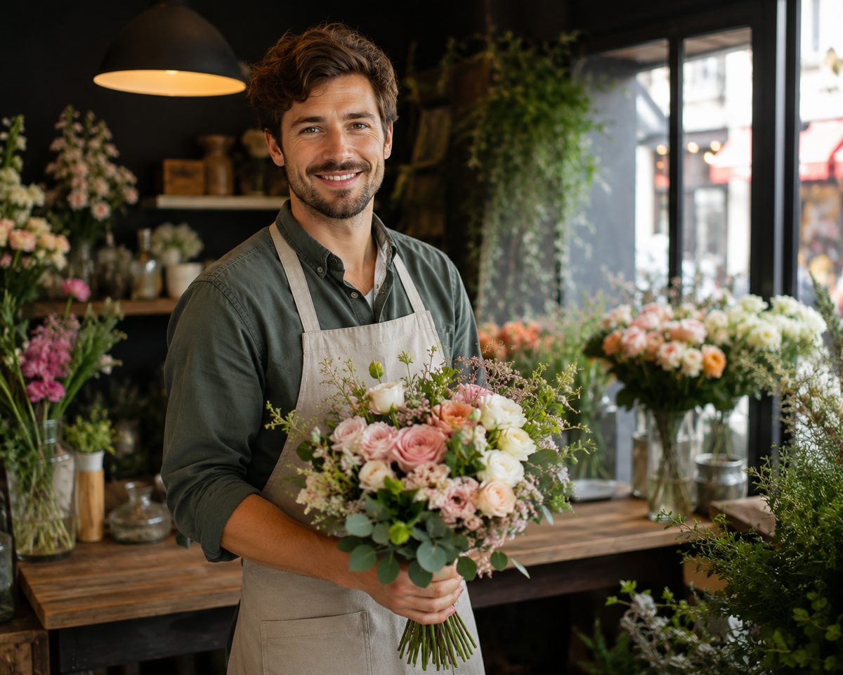 James with a bouquet